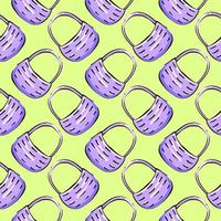 Purple basket,seamless pattern on mint green background. vector