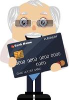 Old man with credit card, illustration, vector on white background.