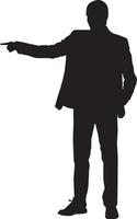 Silhouette of a man pointing with his finger, illustration, vector on white background.