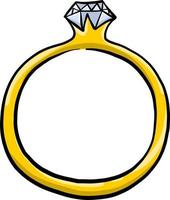 Golden ring with diamond , illustration, vector on white background