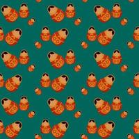 Small Matrioshka , seamless pattern on a green background. vector
