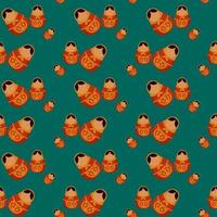 Small Matrioshka , seamless pattern on a green background. vector