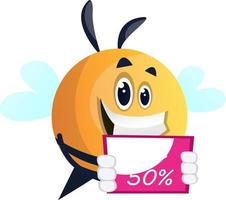 Bee promoting a sale, illustration, vector on white background.