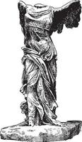 Winged Victory of Samothrace is a marble sculpture, vintage engraving. vector