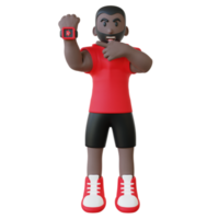 Illustration 3d d'un gars avec enregistrement cardio smartwatch png