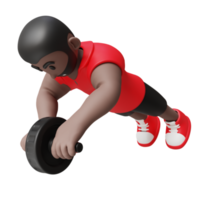 ilustração 3D de um cara fazendo exercício com roda de rolo png
