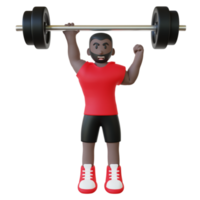 3d ilustración de un tipo fuerte levantando pesas pesadas con una mano png