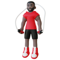 Ilustración 3d de un tipo con una camisa roja haciendo ejercicio de cuerda de saltar. png