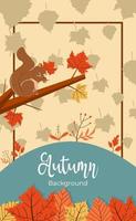 Autumn background flat design with eating squirrel vector