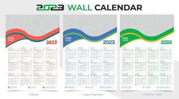 Diseño de plantilla de calendario de una página de año nuevo 2023 en formas curvas vector