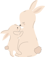 2 cute rabbits, mom and baby. Mascot 2023. Isolated flat png