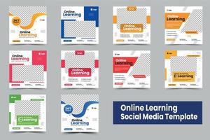 online learning social media post template set or online education square banner template bundle vector