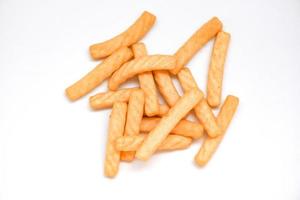 crunchy prawn crackers or shrimp crisp traditional snack - prawn crackers stick isolated on white background photo