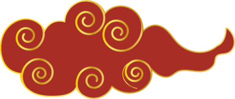 nube china. elemento de diseño degradado dorado rojo curvo tradicional png