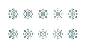New Year's set of snowflake icons on white isolated background. Vector