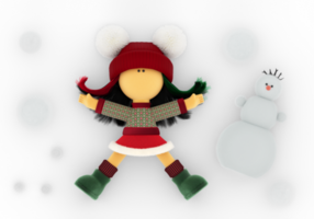 bonhomme de neige et poupée de chiffon dans un pull de noël tricoté comme un ange des neiges