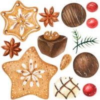 zoet Kerstmis bundel met gember koekjes en chocola png