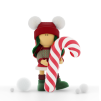 linda muñeca de trapo con un suéter tejido de navidad sosteniendo un bastón de caramelo rayado