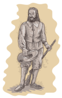 Pilgrim standing holding a musket rifle png