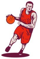 Basketball Player Dribbling Ball Retro png