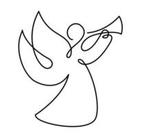 Simple vector Christmas angel with trumpet, continuous line drawing, print for clothes and logo design, emblem or silhouette one single line, isolated abstract illustration