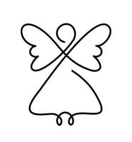 Simple vector Christmas angel with wings, continuous line drawing, small tattoo, print for clothes and logo design, emblem or silhouette one single line, isolated abstract illustration