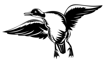 duck flying done in woodcut style png