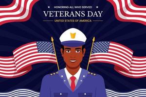 Flat Veterans Day vector illustration. Patriotic holiday on November 11 background.