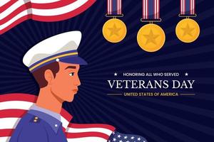 Flat Veterans Day vector illustration. Patriotic holiday on November 11 background.