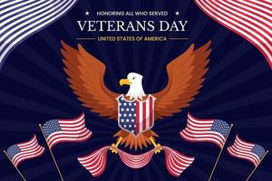 Flat Veterans Day vector illustration. Patriotic holiday on November 11 background.