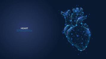 símbolo abstracto futurista del corazón humano. trasplante azul, diagnóstico, concepto de medicina innovadora. Ilustración de vector de fondo de papel tapiz 3d geométrico de baja poli.