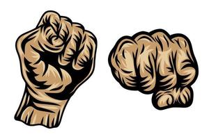 Set of Colorful vintage retro human fist hands isolated vector illustration on a white background. Design element for logo, badge, tattoo, banner, poster.