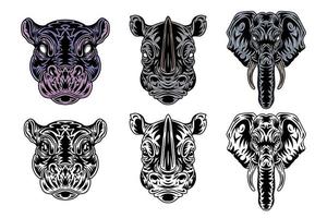 cara de animal hipopótamo, rinoceronte, elefante estilo retro vintage. ilustración vectorial aislado sobre fondo blanco. elemento de diseño vector