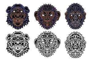 Animal face primate, gorilla, chimpanzee, monkey vintage retro style. Vector illustration isolated on white background. Design element.