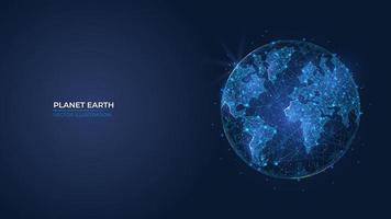 Futuristic abstract symbol blue planet earth. Concept blue glowing earth day, saving the planet, ecology. Low poly geometric 3d wallpaper background vector illustration.