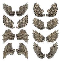 establecer coloridas alas retro vintage ángeles y pájaros ilustración vectorial aislada en estilo tatuaje. elemento de diseño vector