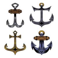 Set of Vintage retro ship anchor isolated vector illustration on a white background. Design element.