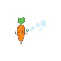 Kids drawing style funny vegetables cute carrot blowing bubble soap in a cartoon style. vector