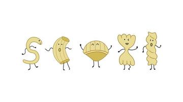 illustration vector graphic Kids drawing style funny all different kinds of pasta dancing in a cartoon style.
