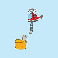 mouse on top of a cheese taking helicopter rope ladder vector