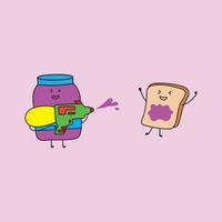 funny cute blueberry jam playing with bread in a cartoon style vector