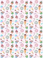 Pattern with sweets and ice cream, cupcakes. Pattern for birthday. Phone background. Sweet pattern. vector