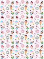 Pattern with sweets and ice cream, cupcakes. Pattern for birthday. Phone background. Sweet pattern. vector