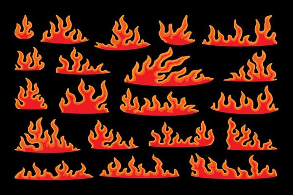 hand drawn fire flame set with different illustration art design