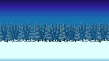 Winter fores glade with trees at night. Landscape with snow covered trees. Colorful vector illustration.