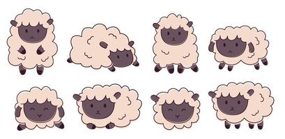 Cute Sheep Set. Children Vector Illustration. Set of Graphic Element for Kids. Sweet Dream Sheep.