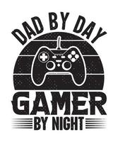 papá de día jugador de noche diseño de camiseta de juego vintage para amantes de los juegos vector