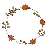 Round frame made of autumn colorful plants in trendy shades. Copyspace. Template for lettering, card vector