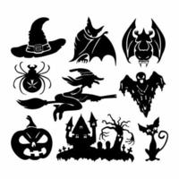 Set of Halloween silhouettes on a white background. Vector illustration