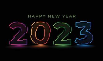 Happy new year 2023 neon light text on black background. Creative neon light effects for 2023 Happy new year. vector